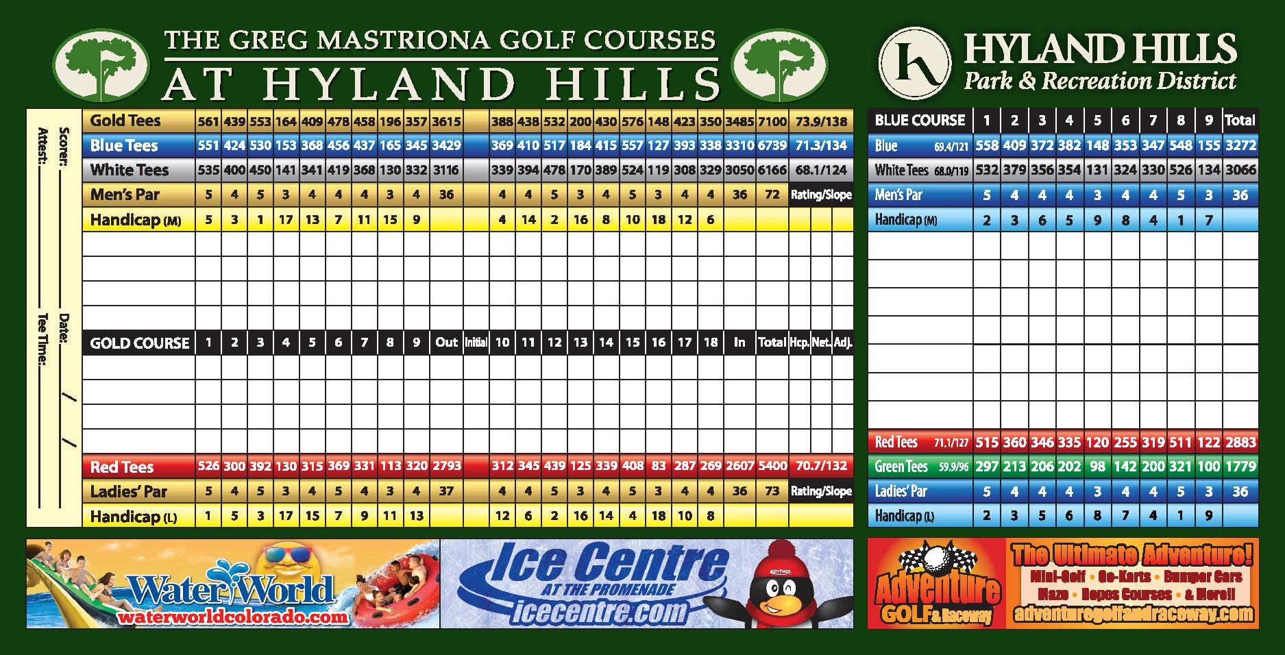 Scorecard/Facility Map The Greg Mastriona Golf Courses at Hyland Hills